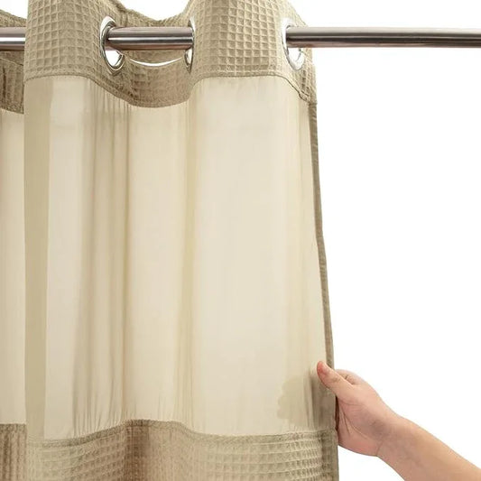 River Dream Linen Fabric Shower Curtain Set, Cotton Blend, Waffle Weave, with Snap in Replacement Liner，71 x 74 inches - ModernBath
