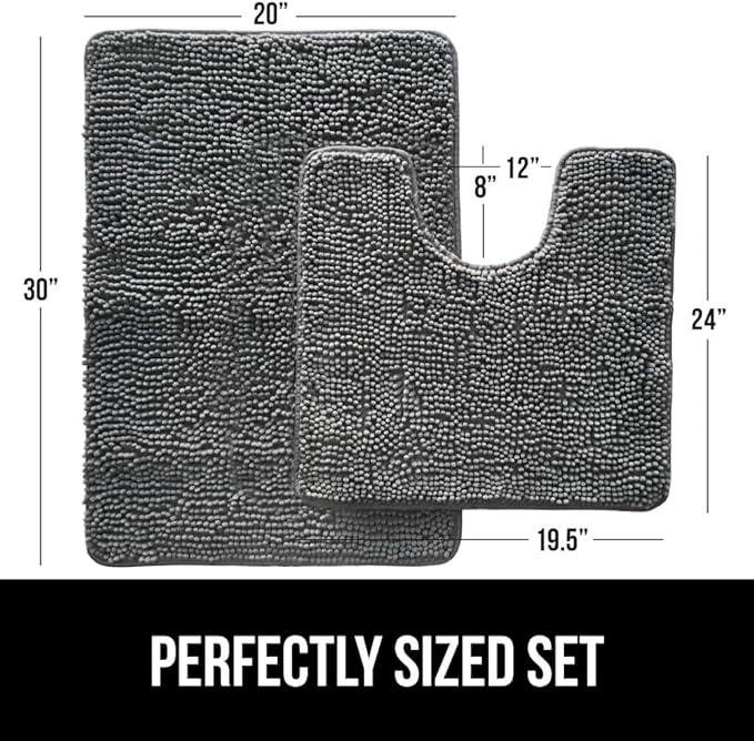 GORILLA GRIP Bathroom Rug Sets, Soft Chenille 2 Piece Area Rugs Set, Toilet Base Mat and 30x20 Carpet, Absorbent Microfiber Washable Mats Dry Quickly, Home Décor and Bath Room Accessories, Grey - ModernBath