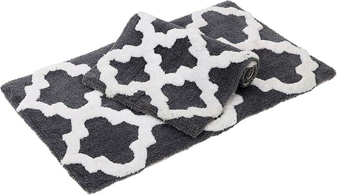 C23 Luxury Bathroom Rugs, Bath Mat - 20"x32" & 16"x24", 2200 GSM Tufted Cotton Bathroom Mat, Ultra-Absorbent Quick Dry Heavyweight Non-Slip Bathmat, Thick Soft Plush Machine Washable Bath Rug - 2 Pack - ModernBath