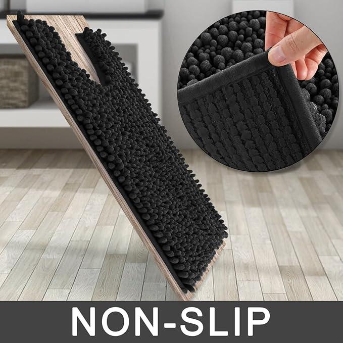 Yimobra Toilet Rug U Shaped Washable 24x20 Inch - Ultra Soft Absorbent Chenille Bath Rugs for Toilet, Quick Dry & Machine Washable, Non Slip Contour Bathroom Mat, Black - ModernBath