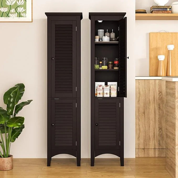 Tangkula 63" Tall Bathroom Storage Cabinet, Freestanding Narrow Linen Tower with Adjustable Shelf, Modern Slim Floor Cabinet with 2 Doors for Bathroom, Living Room, Kitchen (Brown) - ModernBath
