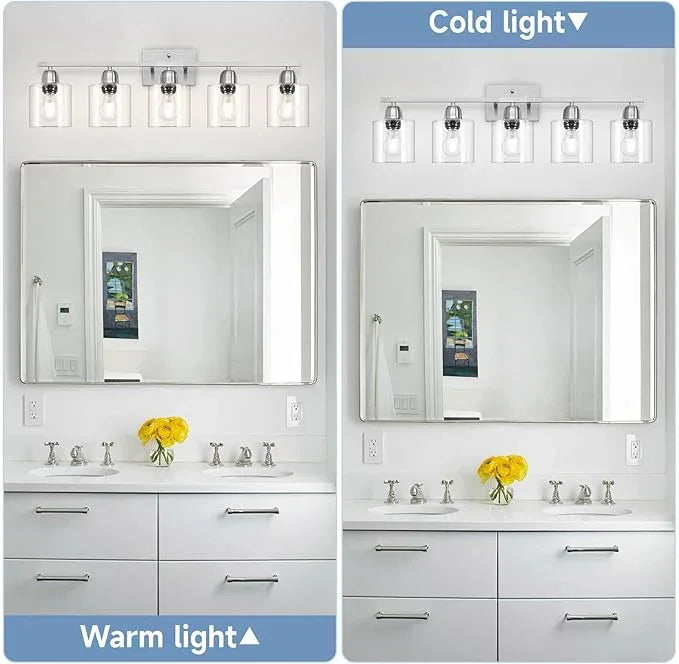 FAISHILAN Modern Brushed Nickel 5 Light Bathroom Vanity Light, 31 inch Bathroom Lights Fixtures, Vanity Lights for Mirror Kitchen Living Room Hallway Cabinet Porch - ModernBath