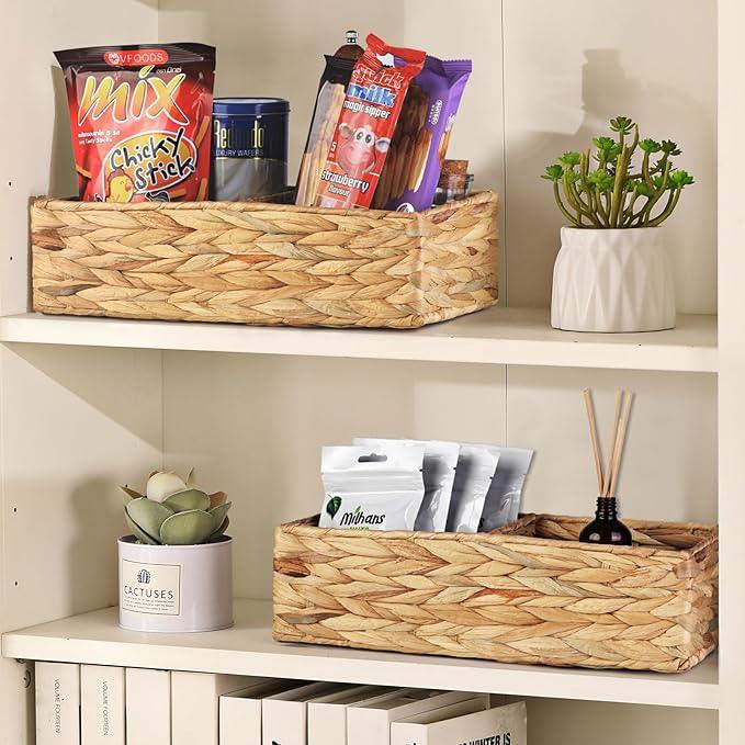 Vagusicc 2 Section Wicker Storage Basket, Set of 2 Hand-woven Water Hyacinth Storage Baskets, Toilet Tank Basket, Small Wicker Baskets, Woven baskets, Baskets for Organizing Storage Shelves, 2-Pack - ModernBath