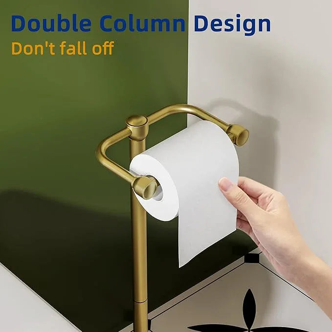 RUACQ Toilet Paper Holder Stand, Bathroom Toilet Paper Roll Holder Free Standing, Toilet Tissue Holder Stand with Post Pivoting Design, Stable Weighted Base, SUS304 Stainless Steel (Brushed Gold) - ModernBath
