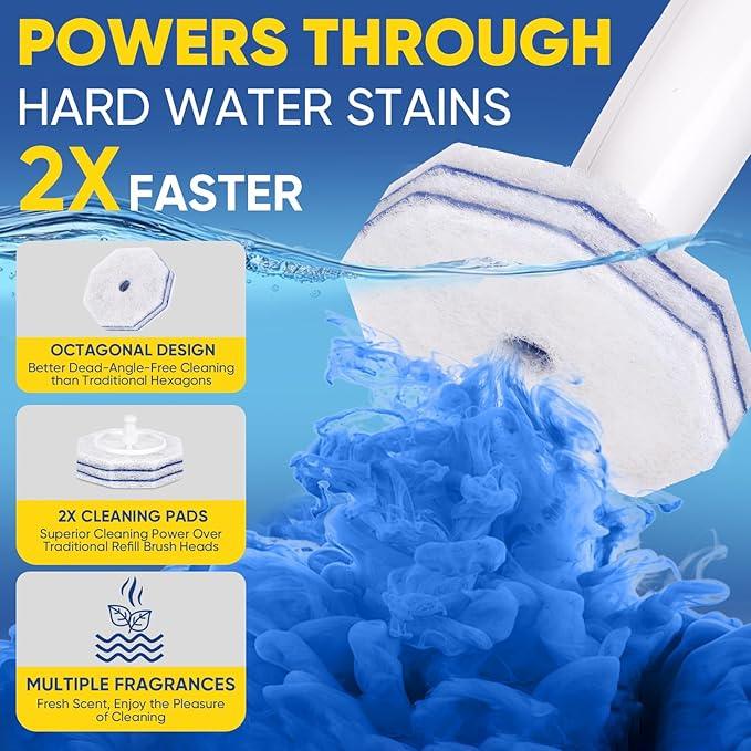 HHXI 60Ct Aromative Toilet Brush Refills, Toilet Bowl Cleaner Refills, Double-Layer Cleaning Pads Added, Compatible with Most Toilet Brushes，Lemon, Blue Ocean, Lavender（Patented） - ModernBath
