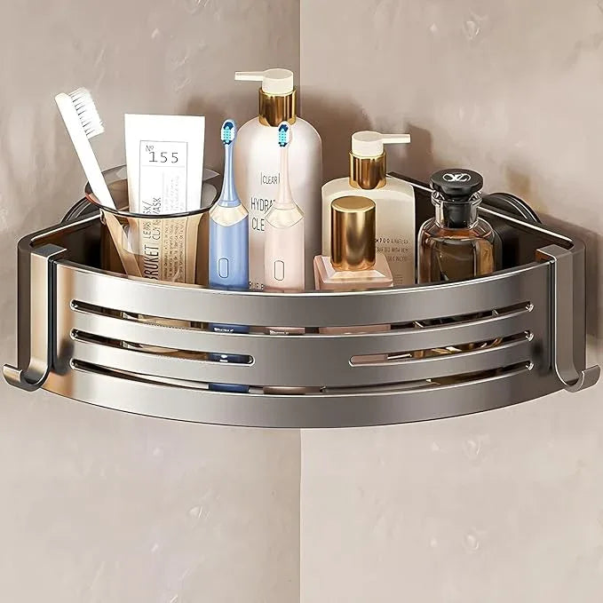 Corner Shower Caddy Suction Cup,Shower Shelves with Hooks,No Drilling Powerful Suction Bathroom Organizers and Storage,Removable Waterproof Rustproof Shower Bathroom Accessories Decor(Grey 1Pack) - ModernBath