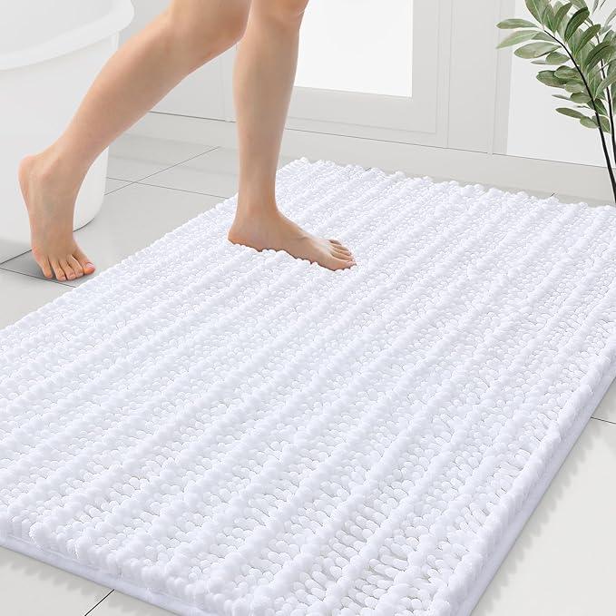 Smiry Bathroom Rugs Mat 40x32, Extra Soft Absorbent Chenille Bath Rugs, Non Slip Rubber Backing Machine Washable Quick Dry Bath Mats for Bathroom Floor, Tub, Shower, Home Decor Accessories, White - ModernBath