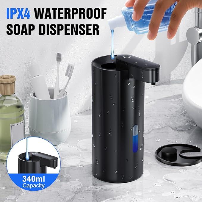 Fantictas Automatic Soap Dispenser Touchless, Stainless Steel 11.5 oz 3 Levels Adjustable Hand Soap Dispenser with Rechargeable Sensor Pump for Kitchen & Bathroom Liquid Soap, Black - ModernBath