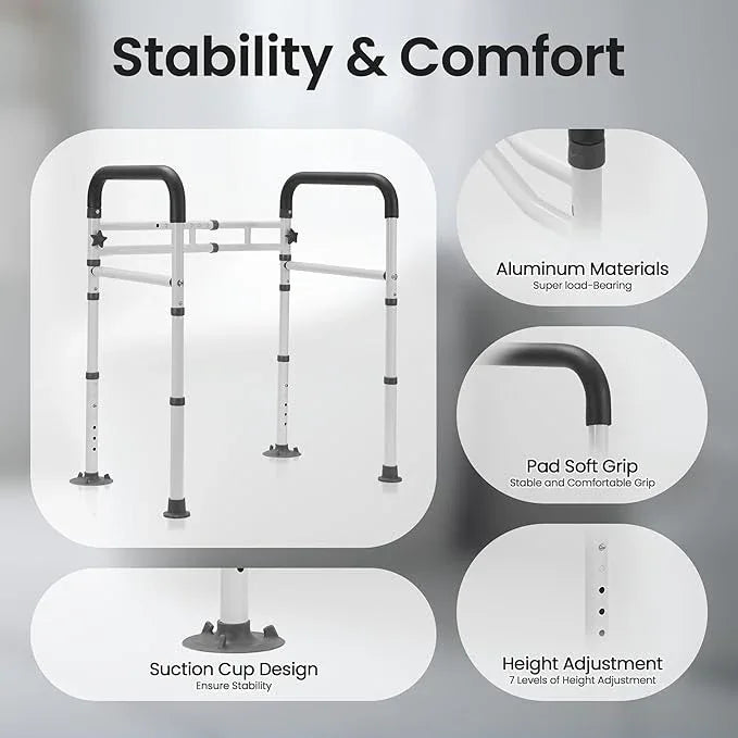 Careboda Toilet Safety Rails, Toilet Frame for Seniors, Elderly & Disabled, Toilet Rails Adjustable, Foldable Toilet Handles, Non-Slip Foot Mats, Easy to Store, Fit Any Toilets, 300lbs Capacity - ModernBath