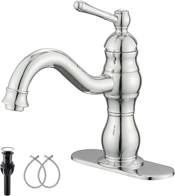 Chrome Bathroom Faucet GGStudy 360° Swivel Bathroom Vanity Faucet Single Handle One Hole Bathroom Sink Faucet Basin Matching Pop Up Drain with Overflow - ModernBath