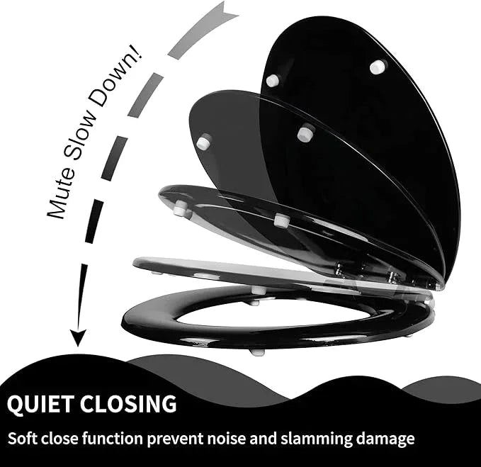 Angel Shield Toilet Seat with Zinc Alloy Hinges Quiet-Close Quick-Release Wood Molded UV Lid Easy Clean(Round,Black) - ModernBath
