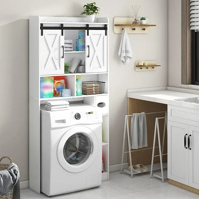 Vabches Over The Toilet Storage Cabinet, Farmhouse Storage Cabinet Over Toilet with Sliding Doors，Home Space-Saving Toilet Rack, for Bathroom, Restroom, Laundry - ModernBath