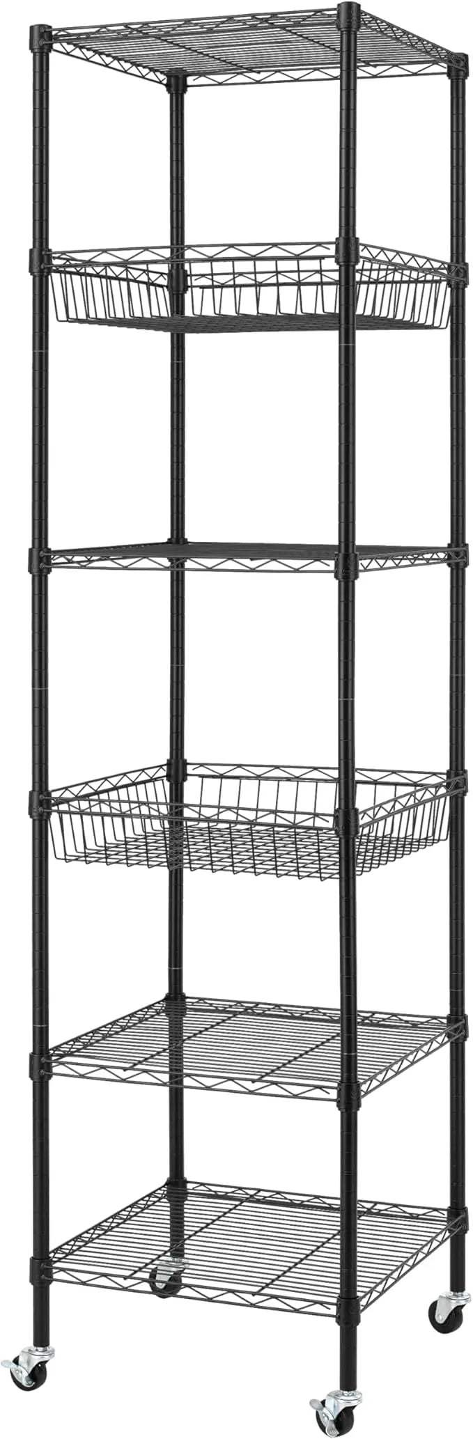 Finnhomy Heavy Duty 6 Tier Wire Shelving Unit with Wheels 18x18x72-inches 6 Shelves Metal Storage Rack Thicken Steel Tube, Adjustable Shelving Rack for Kitchen Bathroom Office, NSF Certified, Black - ModernBath