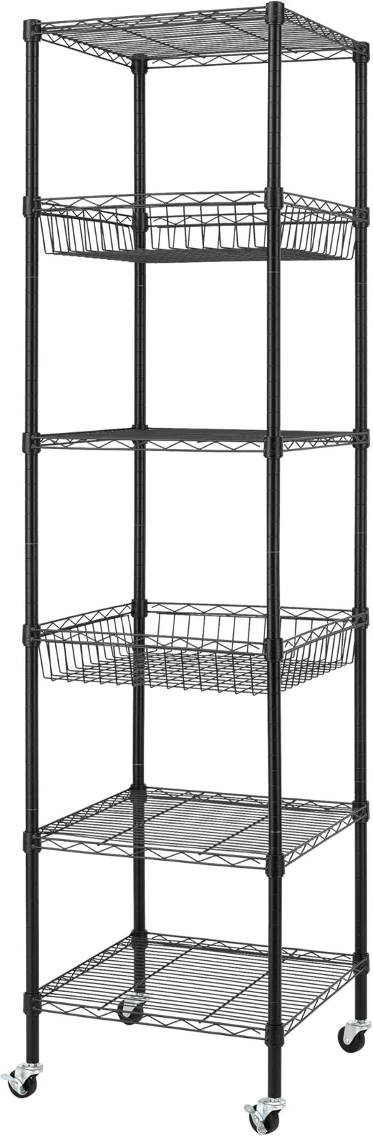Finnhomy Heavy Duty 6 Tier Wire Shelving Unit with Wheels 18x18x72-inches 6 Shelves Metal Storage Rack Thicken Steel Tube, Adjustable Shelving Rack for Kitchen Bathroom Office, NSF Certified, Black - ModernBath