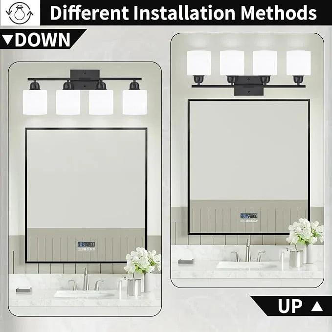 FAISHILAN 4-Light Black Bathroom Vanity Light, Light Fixtures with Milky White Frosted Glass Shades, Black Vanity Light for Bathroom Mirror, Bedroom, Living Room, Vanity Table, E26 Base - ModernBath