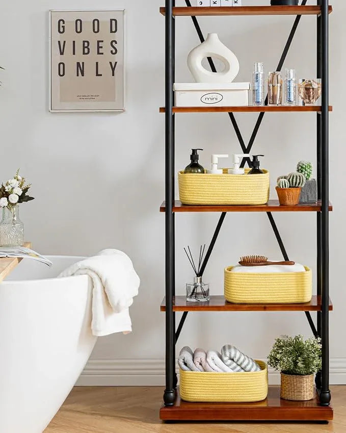 Small Woven Basket, 12 x 8 x 4.5 Inches, Storage Basket for Organizing, Cute Small Rope Shelf Closet Cube Storage Bins Baskets for Shelves, Dog Toy Gift Baskets Empty, 3 Pack Yellow - ModernBath