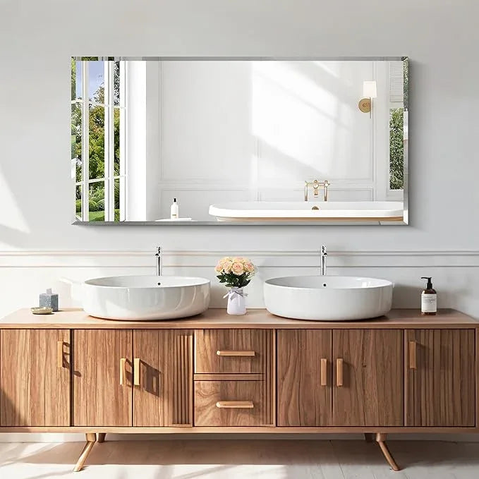 KOCUUY Beveled Mirror, 24x48 Inch Frameless Bathroom Mirror for Over Sink, Upgraded Shatterproof Beveled Unframed Design Mirror for Bathroom, Bedroom, Hang Horizontal/Vertical - ModernBath