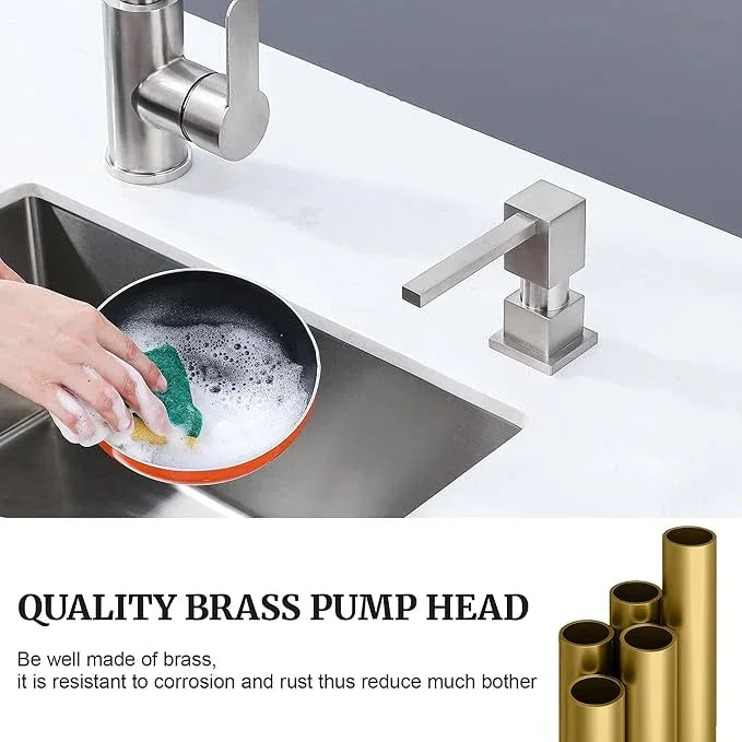 Sink Soap Dispenser for Kitchen Sink Brushed Nickel, All Brass Built-in and Refill from Top Design,Metal Hand Soap & Dish Soap Copper Pump - ModernBath