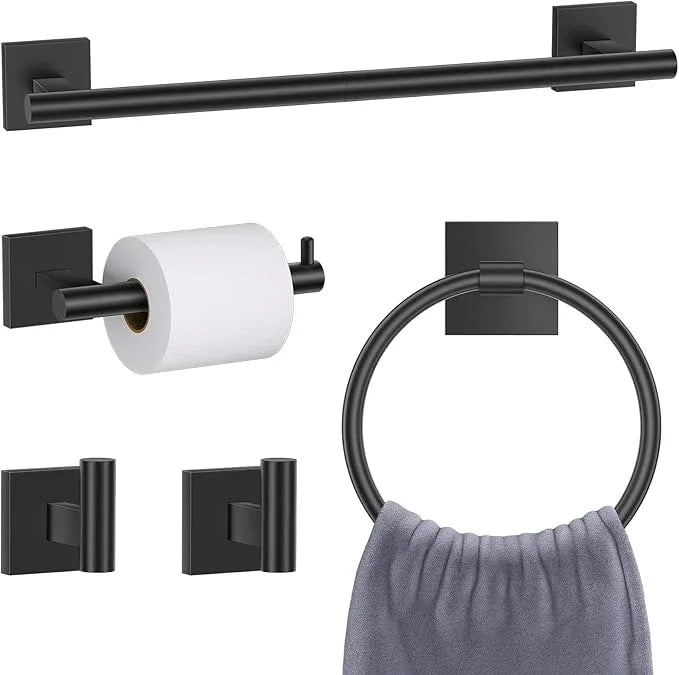 Matte Black Towel Bar Bathroom Hardware Accessories Set, 5 Pieces Toilet Paper Holder Towel Holder Set, 23.6 Inch Stainless Steel Towel Racks for Bathroom Wall Mounted - ModernBath