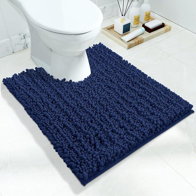 Yimobra Toilet Rug U Shaped Washable 24x20 Inch - Ultra Soft Absorbent Chenille Bath Rugs for Toilet, Quick Dry & Machine Washable, Non Slip Contour Bathroom Mat, Navy Blue - ModernBath