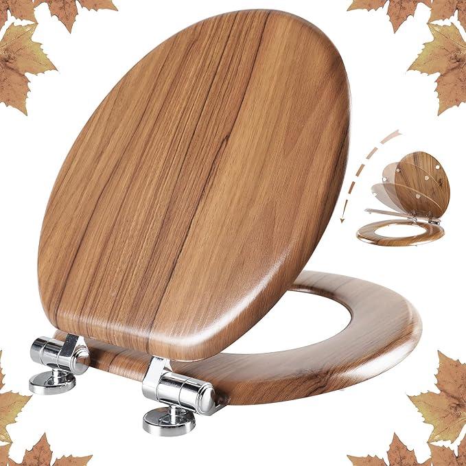 Round Toilet Seat Molded Wood Toilet Seat with Quietly Close and Quick Release Hinges, Easy to Install also Easy to Clean by Angol Shiold (Round, Natural) - ModernBath