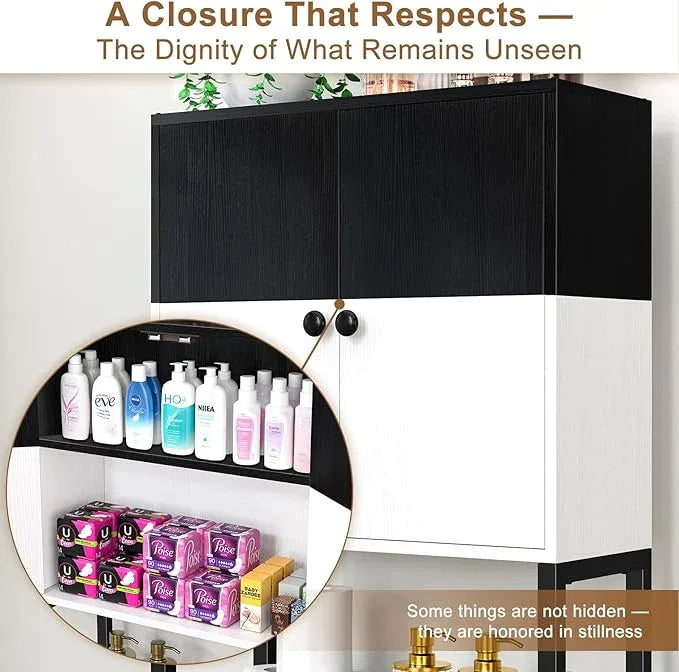Over the Toilet Storage Cabinet - Freestanding Bathroom Organizer Shelf with Doors, Black & White Over the Toilet Shelves that Separates Wet and Dry Areas, Privacy Protection Above Toilet Storage Rack - ModernBath