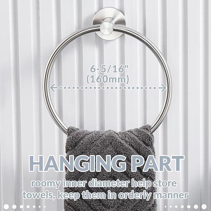 APLusee Bathroom Towel Ring Brushed Nickel, 304 Stainless Steel Hand Towel Holder for Bathroom Kitchen, Single Round Swivel Hanger, Wall Mounted - ModernBath