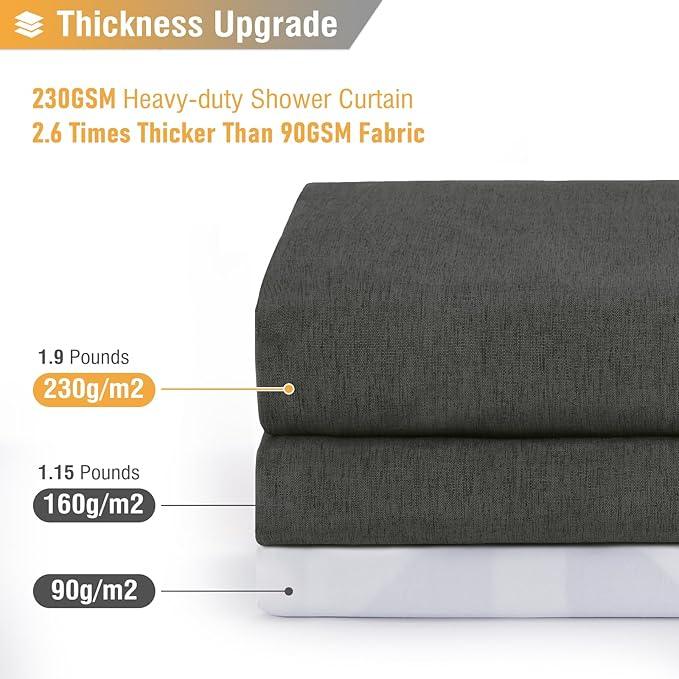 BTTN Charcoal Grey Shower Curtain - Linen Textured Heavy Duty Thick Waterproof Cloth Shower Curtain Set with 12 Plastic Hooks, Hotel Luxury Decorative Fabric Shower Curtain for Bathroom, 72x72, Gray - ModernBath