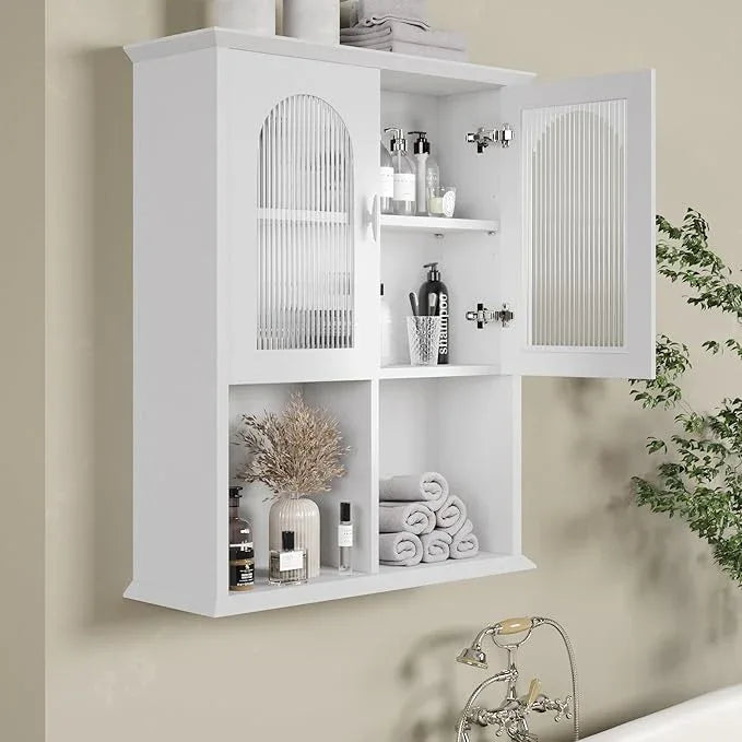 CJL Bathroom Wall Cabinet with Fluted Door, 23.6'' x 29.5'' Medicine Cabinet, Over The Toilet Storage Cabinet, White - ModernBath