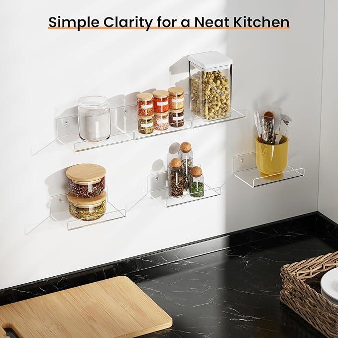 upsimples 6 Pack 6'' x 4'' Acrylic Small Shelves, Floating Shelves for Wall, Display Shelf Organizer for Plants, Speaker, Radio, Toys, Clear - ModernBath