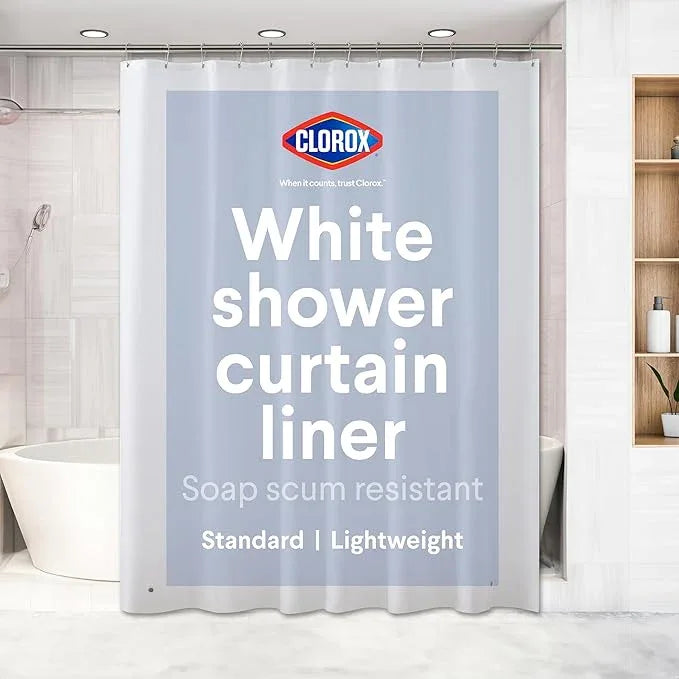 Clorox Shower Curtain Liner, Premium Lightweight Flexible Waterproof 4g PEVA for Bathroom with Weighted Magnets, Standard Size 70" x 72", White 1 Pack - ModernBath