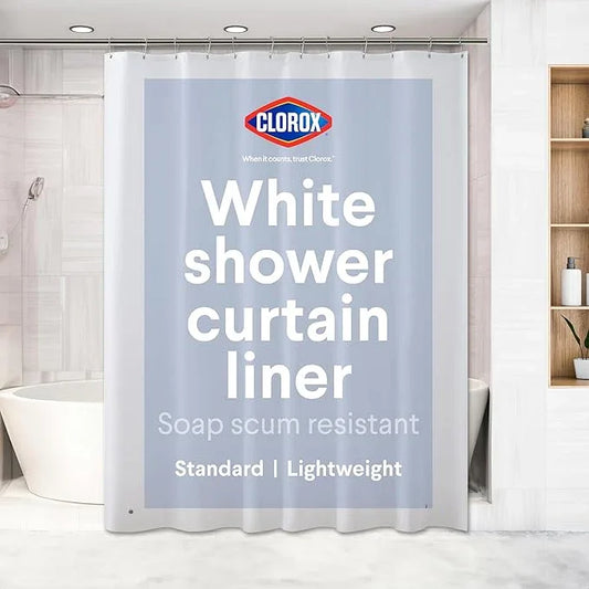 Clorox Shower Curtain Liner, Premium Lightweight Flexible Waterproof 4g PEVA for Bathroom with Weighted Magnets, Standard Size 70" x 72", White 1 Pack - ModernBath