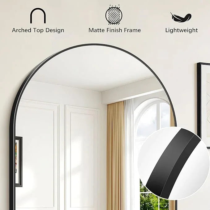 FORBATH Arched Bathroom Mirror 16x24 Inch, Black Bathroom Mirror Wall Mounted Modern Aluminum Alloy Frame Arch Mirror for Bedroom Living Room Entryway, Hanging or Leaning Against Wall - ModernBath
