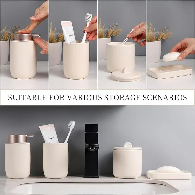 BosilunLife Ceramic Bathroom Accessories Sets Complete Bathroom soap Dispenser and Toothbrush Holder Set (Apricot-Liquid) - ModernBath