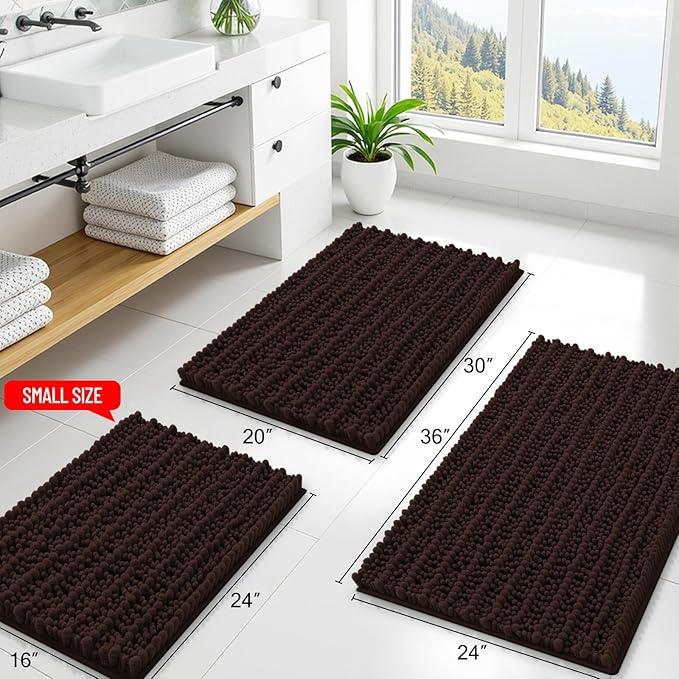 Smiry Bathroom Rugs Mat 47x20, Extra Soft Absorbent Chenille Bath Rugs, Non Slip Rubber Backing Machine Washable Quick Dry Bath Mats for Bathroom Floor, Tub, Shower, Home Decor Accessories, Brown - ModernBath