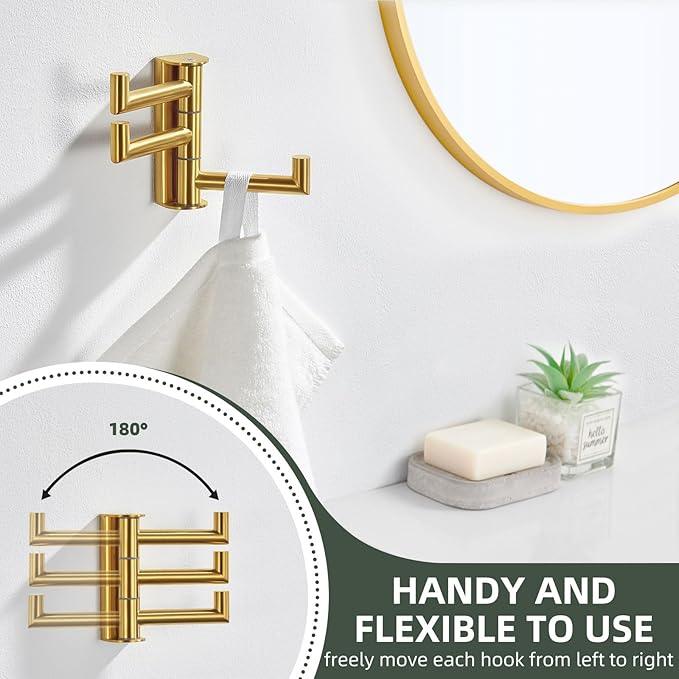 Angle Simple 3 Arms Towel Hook Brushed Dark Gold, 304 Stainless Steel Swivel Triple Towel Holder, Folding Bathroom Hook, Wall Mount - ModernBath