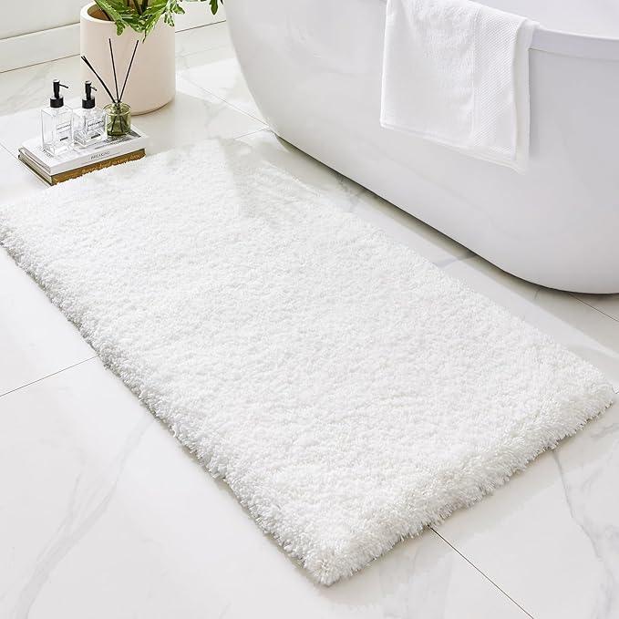 Ruggnovea Bathroom Rugs Non Slip Washable 59x24, Ultra Soft Thick Shaggy Absorbent Bath Mats, High Density Foam Latex Non Slip Backing Bath Rugs, Microfiber Bath Mats for Bathroom Floor&Sink,White - ModernBath
