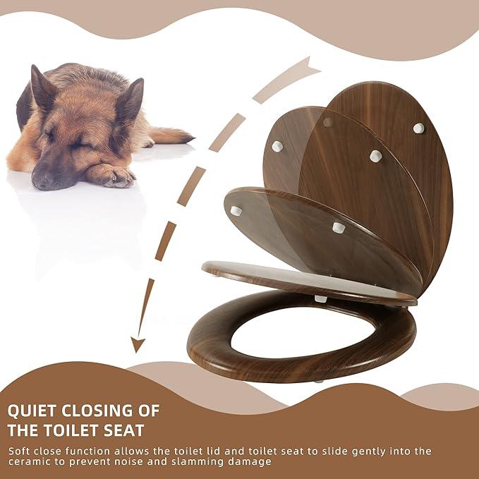 Elongated Toilet Seat Molded Wood Toilet Seat with Quietly Close and Quick Release Hinges, Easy to Install also Easy to Clean by Angol Shiold (Elongated, Walnut) - ModernBath