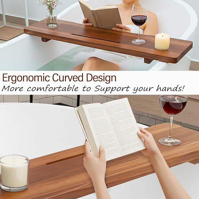 Acacia 1.2" T Wood Bathtub Tray Caddy for Freestanding Tub, 35" L Adjustable Bath Tray for Tub, Luxury Spa Bathroom Tray Organizer Table, Bath Tub Accessories for Women, Housewarming, Birthday Gifts - ModernBath
