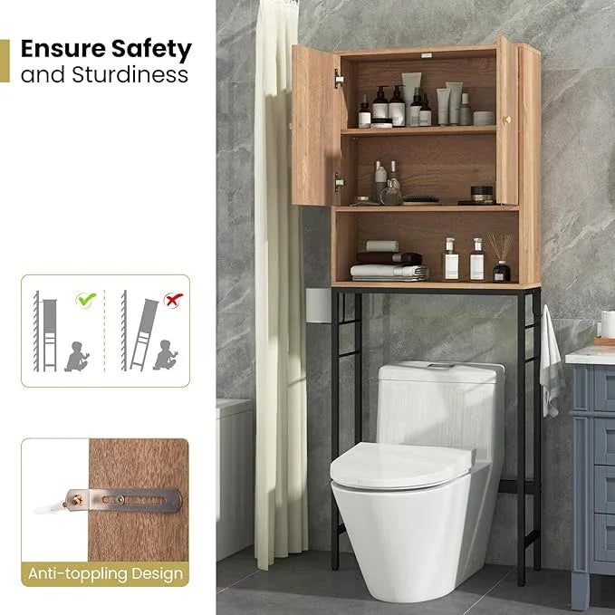 Giantex Over The Toilet Storage Cabinet, Bathroom Space Saver W/Toilet Paper Holder & Hook, Adjustable Shelf & Bottom Bar, Open Storage Cube, Over Toilet Bathroom Organizer for Laundry, Restroom - ModernBath