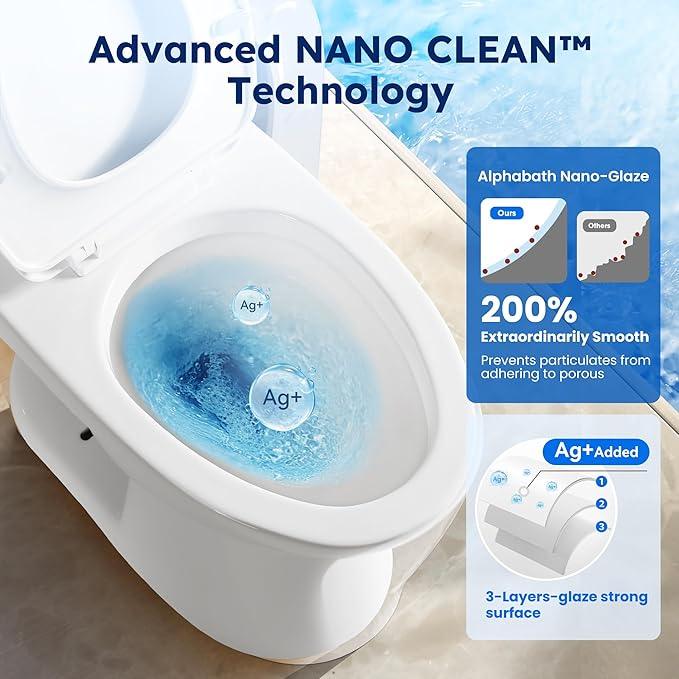 17" ADA Comfort Height Toilets With Soft Close, 14" Wide Bowl Two Piece Toilets for Bathrooms Tall Height, 1.28 GPF Single Power Flush Toilet with Jet Flush, Nano Self Cleaning Toilet, 12" Rough In - ModernBath