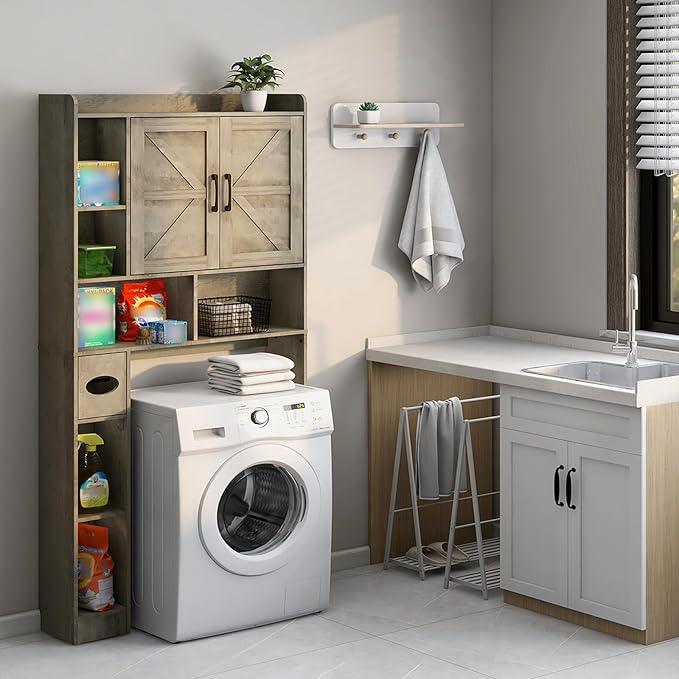 Over The Toilet Storage Cabinet, Farmhouse Storage Cabinet Over Toilet with 2 Barn Door & Toilet Paper Holder Stand, Home Space-Saving Rack, for Bathroom, Restroom (Grey). - ModernBath