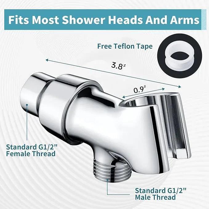 BRIGHT SHOWERS All Metal Handheld Shower Head Holder, Adjustable Shower Arm Mount with 360 Degree Rotatable Brass Ball Joint and Hose Connector, Universal Wall Hook Bracket, Chrome - ModernBath