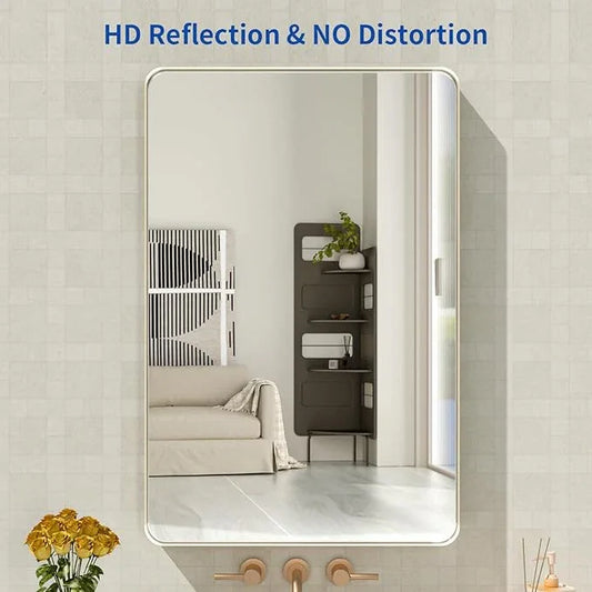 WEER 20X30 Inch Brushed Nickel Bathroom Mirror, Brushed Silver Metal Frame Mirror, Rounded Rectangle Silver Bathroom Vanity Mirror, Tempered Glass, Anti-Rust, Hangs Horizontally or Vertically - ModernBath