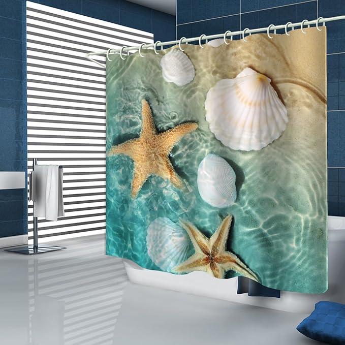 LYFANS Bathroom Uses Beach Scallop 3D Shower Curtains, Luxurious Bathtub Standard Shower Curtain, Waterproof and Bright Fabric Shower Curtains, Size (59x72 inches) - ModernBath