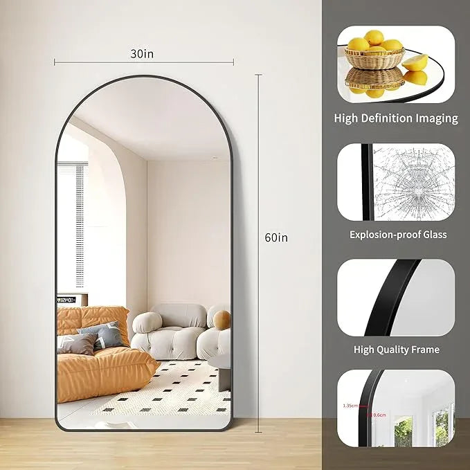 FORBATH Large Arched Wall Mirror 60x30 Inch, Black Arched Full Length Mirror with Aluminum Frame for Bedroom, Fireplace,Entryway,Living Room,Home Decor,Hanging or Leaning Against Wall - ModernBath