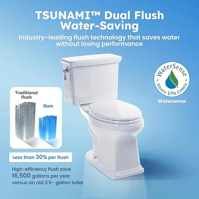 17" ADA Comfort Height Toilets With Soft Close, 14" Wide Bowl Two Piece Toilets for Bathrooms Tall Height, 1.28 GPF Single Power Flush Toilet with Jet Flush, Nano Self Cleaning Toilet, 12" Rough In - ModernBath