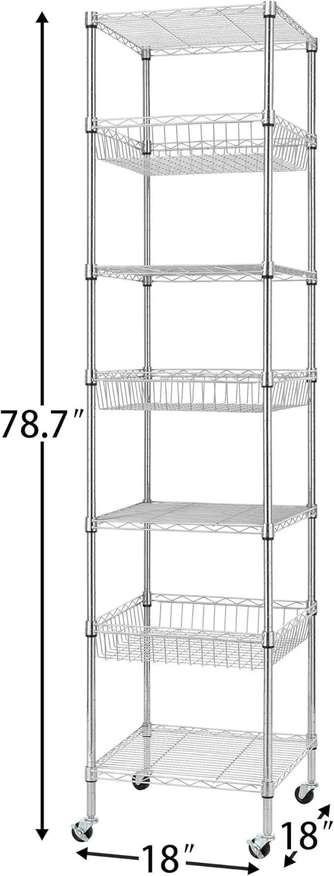 Finnhomy Heavy Duty 7 Tier Wire Shelving Unit with Wheels 18x18x78.8-inches 7 Shelves Metal Storage Rack Thicken Steel Tube, Adjustable Shelving Rack for Kitchen Bathroom Office, NSF Certified, Chrome - ModernBath