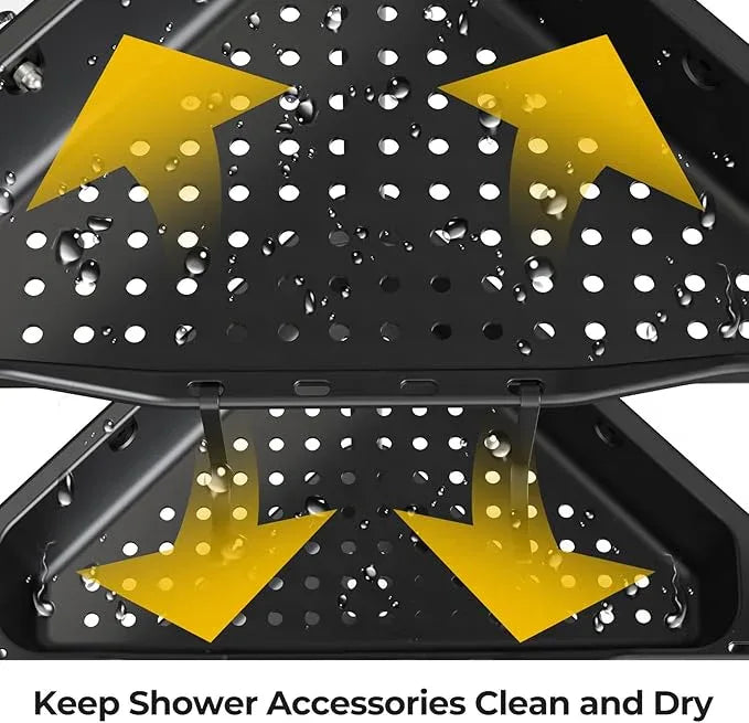 ODesign 2 Tier Floor Standing Corner Shower Caddy Organizer Plastic Metal Splicing Shelf Storage Rack for Bathroom Black - Rustproof - ModernBath