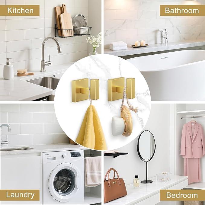 TURS Brushed Gold 5 Pieces Bathroom Hardware Set, SUS304 Stainless Steel 23.6 Inch Bath Towel Bar Set, Square Bathroom Accessories Kit Wall Mounted - ModernBath